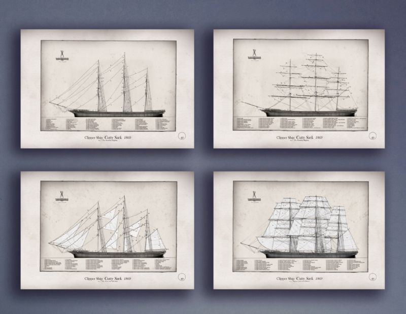 The Cutty Sark by Tony Fernandes - set of 4 rigging prints